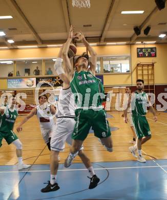Basketball 2. Bundesliga. Playdown. 5. Runde. Woerthersee Piraten gegen KOS Celovec. Jan-Arne Apschner,  (Piraten), Julijan Lipus (KOS). Klagenfurt, am 21.4.2018.
Foto: Kuess
---
pressefotos, pressefotografie, kuess, qs, qspictures, sport, bild, bilder, bilddatenbank