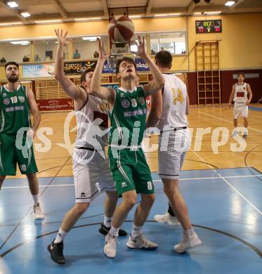 Basketball 2. Bundesliga. Playdown. 5. Runde. Woerthersee Piraten gegen KOS Celovec. Jan-Arne Apschner,  (Piraten), Julijan Lipus (KOS). Klagenfurt, am 21.4.2018.
Foto: Kuess
---
pressefotos, pressefotografie, kuess, qs, qspictures, sport, bild, bilder, bilddatenbank