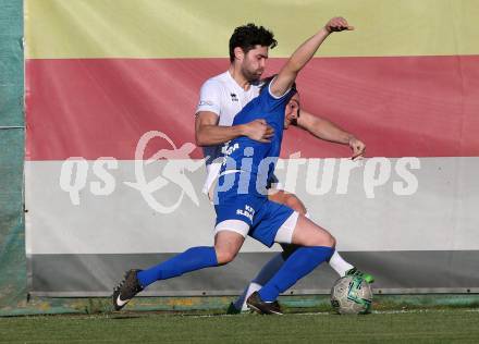 Fussball Kaerntner Liga. SAK gegen Annabichler SV. Stephan Buergler,  (SAK), Aleksandar Medic (ASV). Welzenegg, am 20.4.2018.
Foto: Kuess
---
pressefotos, pressefotografie, kuess, qs, qspictures, sport, bild, bilder, bilddatenbank