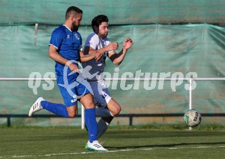 Fussball Kaerntner Liga. SAK gegen Annabichler SV. Stephan Buergler, (SAK), Oliver Pusztai  (ASV). Welzenegg, am 20.4.2018.
Foto: Kuess
---
pressefotos, pressefotografie, kuess, qs, qspictures, sport, bild, bilder, bilddatenbank