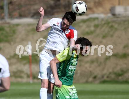 Fussball. Kaerntner Liga. Maria Saal gegen FC Lendorf. Sebastian Kaiser (Maria Saal), Christian Kautz (Lendorf). Maria Saal, 21.4.2018.
Foto: Kuess
---
pressefotos, pressefotografie, kuess, qs, qspictures, sport, bild, bilder, bilddatenbank