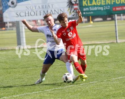 Fussball. Kaerntner Liga. KAC 1909 gegen Treibach. Florian Richard Peterl (KAC), Michael Groinig (Treibach). Klagenfurt, 28.4.2018.
Foto: Kuess
---
pressefotos, pressefotografie, kuess, qs, qspictures, sport, bild, bilder, bilddatenbank