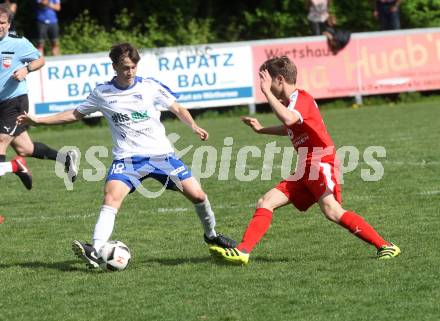 Fussball. Kaerntner Liga. KAC 1909 gegen Treibach. Florian Richard Peterl (KAC), David Armin Hude (Treibach). Klagenfurt, 28.4.2018.
Foto: Kuess
---
pressefotos, pressefotografie, kuess, qs, qspictures, sport, bild, bilder, bilddatenbank