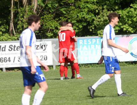 Fussball. Kaerntner Liga. KAC 1909 gegen Treibach.  Torjubel Helmut Koenig (KAC). Klagenfurt, 28.4.2018.
Foto: Kuess
---
pressefotos, pressefotografie, kuess, qs, qspictures, sport, bild, bilder, bilddatenbank