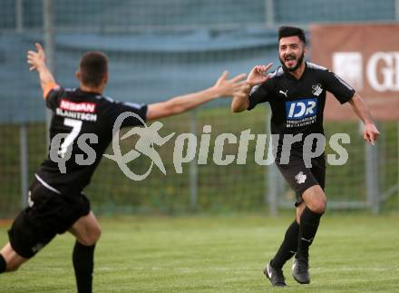Fussball Kaerntner Liga. Bleiburg gegen Feldkirchen.  Torjubel Parsa Djawadiraad, Christopher Knauder (Bleiburg). Bleiburg, am 28.4.2018.
Foto: Kuess
---
pressefotos, pressefotografie, kuess, qs, qspictures, sport, bild, bilder, bilddatenbank