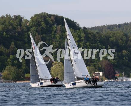 Seegeln. Europameisterschaft. Union Yachtclub Woerthersee.  Emanuel Mueller (SUI, Startnummer 12),  Walter Passegger (AUT, Startnummer 19). Dellach, 2.5.2018.
Foto: Kuess
---
pressefotos, pressefotografie, kuess, qs, qspictures, sport, bild, bilder, bilddatenbank