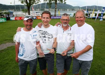Segeln. Europameisterschaft 2018 Surprise. Andreas Oehlwein, Martin Dittrich, Rudi Koeller, Walter Passegger (AUT). Dellach, am 5.5.2018.
Foto: Kuess
---
pressefotos, pressefotografie, kuess, qs, qspictures, sport, bild, bilder, bilddatenbank
