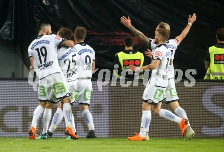 Fussball. Uniqa OEFB Cup Finale. SK Puntigamer Sturm Graz gegen FC Red Bull Salzburg. Torjubel Marvin Potzmann, Stefan Hierlaender, Deni Alar, Philipp HUspek, Peter Zulj (Graz). Woerthersee Stadion Klagenfurt, 9.5.2018.
Foto: Kuess
---
pressefotos, pressefotografie, kuess, qs, qspictures, sport, bild, bilder, bilddatenbank