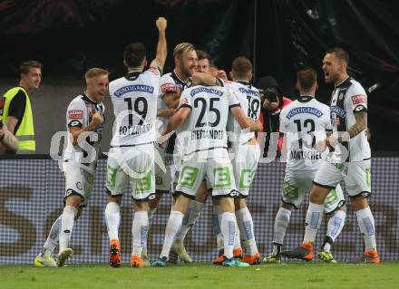 Fussball. Uniqa OEFB Cup Finale. SK Puntigamer Sturm Graz gegen FC Red Bull Salzburg. Torjubel Marvin Potzmann, Stefan Hierlaender, Deni Alar, Philipp HUspek, Peter Zulj (Graz). Woerthersee Stadion Klagenfurt, 9.5.2018.
Foto: Kuess
---
pressefotos, pressefotografie, kuess, qs, qspictures, sport, bild, bilder, bilddatenbank