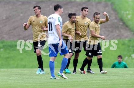 Fussball Kaerntner Liga. Koettmannsdorf gegen Kraig. Torjubel Christian Sablatnig, Martin Trattnig, Christoph Pibal, Dominik Kruschitz (Koettmannsdorf). Koettmannsdorf, am 5.5.2018.
Foto: Kuess
---
pressefotos, pressefotografie, kuess, qs, qspictures, sport, bild, bilder, bilddatenbank
