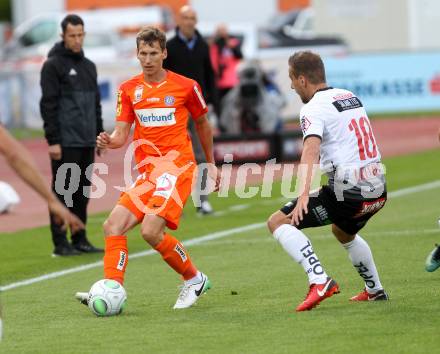 Fussball tipico Bundesliga. RZ Pellets WAC gegen FK Austria Wien. Mario Leitgeb,  (WAC), Florian Klein (Wien). Wolfsberg, am 15.5.2018.
Foto: Kuess

---
pressefotos, pressefotografie, kuess, qs, qspictures, sport, bild, bilder, bilddatenbank