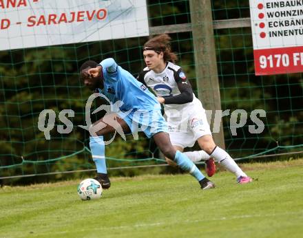 Fussball. Unterliga Ost. Sele Zell gegen Woelfnitz. Tobias Maximilian Perkounig  (Sele Zell),  Kevin Mpaka (Woelfnitz). Sele Zell, 18.5.2018.
Foto: Kuess
---
pressefotos, pressefotografie, kuess, qs, qspictures, sport, bild, bilder, bilddatenbank
