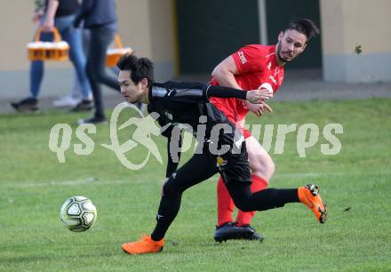 Fussball KFV Cup. Finale. Bleiburg gegen SAK. Chan Sol Park,  (Bleiburg),  Patrick Lausegger (SAK). Bleiburg, am 22.5.2018.
Foto: Kuess
---
pressefotos, pressefotografie, kuess, qs, qspictures, sport, bild, bilder, bilddatenbank