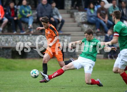 Fussball. Unterliga Ost. Eberstein gegen St. Michael Bleiburg. Andre Adolf Wurzer, (Eberstein), Arnold Gross  (St. Michael). Eberstein, 19.5.2018.
Foto: Kuess
---
pressefotos, pressefotografie, kuess, qs, qspictures, sport, bild, bilder, bilddatenbank