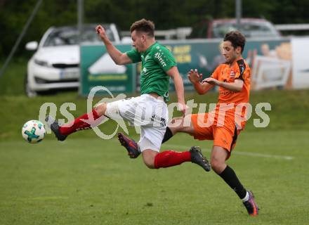 Fussball. Unterliga Ost. Eberstein gegen St. Michael Bleiburg. Thomas Wallner, (Eberstein), Arnold Gross  (St. Michael). Eberstein, 19.5.2018.
Foto: Kuess
---
pressefotos, pressefotografie, kuess, qs, qspictures, sport, bild, bilder, bilddatenbank