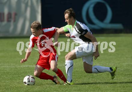 Fussball Kaerntner Liga. KAC 1909 gegenn Feldkirchen. Tobias Alexander Schaflechner,  (KAC), Michael Tammegger (Feldkirchen). Klagenfurt, am 26.5.2018.
Foto: Kuess
---
pressefotos, pressefotografie, kuess, qs, qspictures, sport, bild, bilder, bilddatenbank