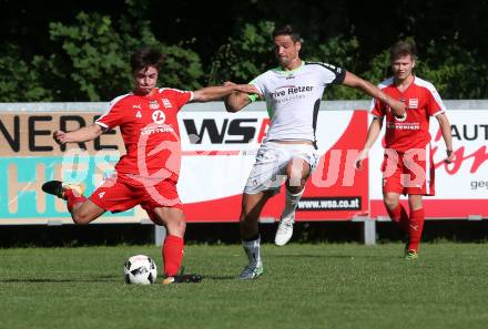 Fussball Kaerntner Liga. KAC 1909 gegenn Feldkirchen. Patrick Legner, (KAC), Sebastian Hertelt  (Feldkirchen). Klagenfurt, am 26.5.2018.
Foto: Kuess
---
pressefotos, pressefotografie, kuess, qs, qspictures, sport, bild, bilder, bilddatenbank