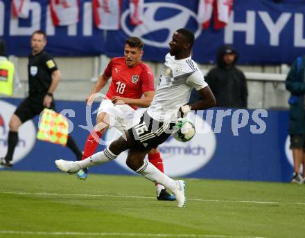 Fussball Laenderspiel. Oesterreich gegen Deutschland. Alessandro Schoepf,  (Oesterreich), Antonio Ruediger (Deutschland). Klagenfurt Woerthersee Stadion, am 2.6.2018.
Foto: Kuess


---
pressefotos, pressefotografie, kuess, qs, qspictures, sport, bild, bilder, bilddatenbank