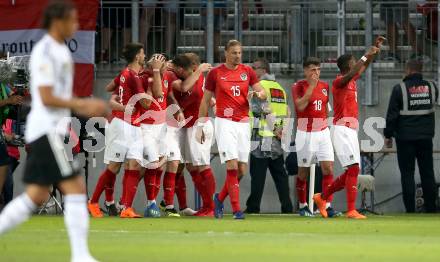 Fussball Laenderspiel. Oesterreich gegen Deutschland. Torjubel (Oesterreich). Klagenfurt Woerthersee Stadion, am 2.6.2018.
Foto: Kuess


---
pressefotos, pressefotografie, kuess, qs, qspictures, sport, bild, bilder, bilddatenbank