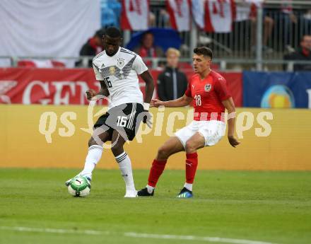 Fussball Laenderspiel. Oesterreich gegen Deutschland. Alessandro Schoepf, (Oesterreich), Antonio Ruediger  (Deutschland). Klagenfurt Woerthersee Stadion, am 2.6.2018.
Foto: Kuess


---
pressefotos, pressefotografie, kuess, qs, qspictures, sport, bild, bilder, bilddatenbank