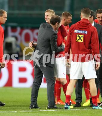 Fussball Laenderspiel. Oesterreich gegen Deutschland. Jubel Franco Foda, Martin Hinteregger (Oesterreich). Klagenfurt Woerthersee Stadion, am 2.6.2018.
Foto: Kuess


---
pressefotos, pressefotografie, kuess, qs, qspictures, sport, bild, bilder, bilddatenbank