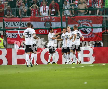 Fussball Laenderspiel. Oesterreich gegen Deutschland.  Torjubel (Deutschland). Klagenfurt Woerthersee Stadion, am 2.6.2018.
Foto: Kuess


---
pressefotos, pressefotografie, kuess, qs, qspictures, sport, bild, bilder, bilddatenbank