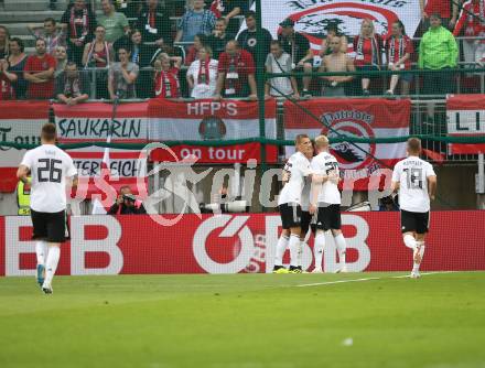 Fussball Laenderspiel. Oesterreich gegen Deutschland.  Torjubel Mesut Oezil, Nils Petersen, Julian Brandt, Joshua Kimmich (Deutschland). Klagenfurt Woerthersee Stadion, am 2.6.2018.
Foto: Kuess


---
pressefotos, pressefotografie, kuess, qs, qspictures, sport, bild, bilder, bilddatenbank