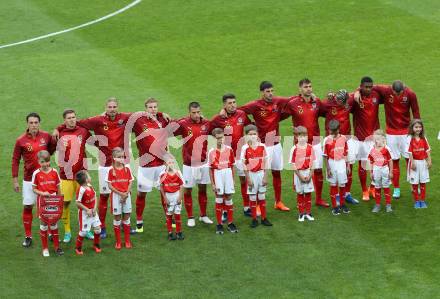 Fussball Laenderspiel. Oesterreich gegen Deutschland. Joerg Siebenhandl, Aleksandar Dragovic, Martin Hinteregger, Marko Arnautovic, David Alaba, Julian Baumgartlinger, Sebastian Proedl, Peter Zulj, Alessandro Schoepf, Florian Grillitsch, Stefan Lainer (Oesterreich). Klagenfurt Woerthersee Stadion, am 2.6.2018.
Foto: Kuess


---
pressefotos, pressefotografie, kuess, qs, qspictures, sport, bild, bilder, bilddatenbank