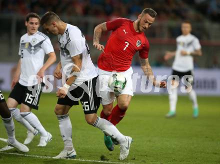 Fussball Laenderspiel. Oesterreich gegen Deutschland. Marko Arnautovic,  (Oesterreich),  Niklas Suele (Deutschland). Klagenfurt Woerthersee Stadion, am 2.6.2018.
Foto: Kuess


---
pressefotos, pressefotografie, kuess, qs, qspictures, sport, bild, bilder, bilddatenbank