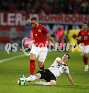 Fussball Laenderspiel. Oesterreich gegen Deutschland. Marko Arnautovic,  (Oesterreich), Sebastian Rudy (Deutschland). Klagenfurt Woerthersee Stadion, am 2.6.2018.
Foto: Kuess


---
pressefotos, pressefotografie, kuess, qs, qspictures, sport, bild, bilder, bilddatenbank