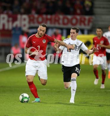 Fussball Laenderspiel. Oesterreich gegen Deutschland. Marko Arnautovic,  (Oesterreich), Sebastian Rudy (Deutschland). Klagenfurt Woerthersee Stadion, am 2.6.2018.
Foto: Kuess


---
pressefotos, pressefotografie, kuess, qs, qspictures, sport, bild, bilder, bilddatenbank