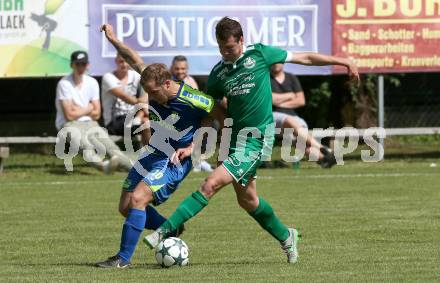 Fussball 1. Klasse C. Donau gegen Ebental. Markus Hubmann, (Donau),  Stefan Trinker (Ebental). Klagenfurt, am 9.6.2018.
Foto: Kuess
---
pressefotos, pressefotografie, kuess, qs, qspictures, sport, bild, bilder, bilddatenbank