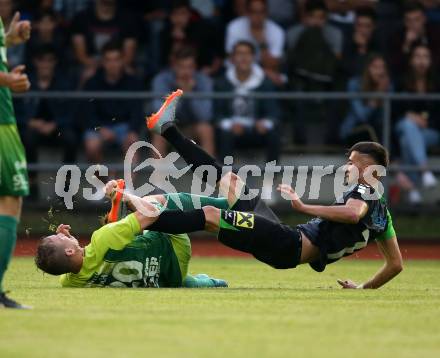 Fussball. Kaerntner Liga. Voelkermarkt gegen FC Lendorf. Hrvoje Jakovljevic, (Voelkermarkt), Martin Nagy   (Lendorf). Voelkermarkt, 8.6.2018.
Foto: Kuess
---
pressefotos, pressefotografie, kuess, qs, qspictures, sport, bild, bilder, bilddatenbank