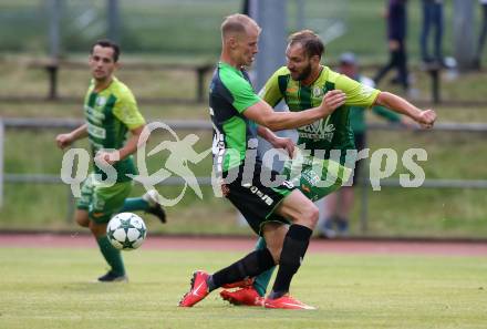 Fussball. Kaerntner Liga. Voelkermarkt gegen FC Lendorf. Matthias Maierhofer, (Voelkermarkt),  Andreas Marco Allmayer (Lendorf). Voelkermarkt, 8.6.2018.
Foto: Kuess
---
pressefotos, pressefotografie, kuess, qs, qspictures, sport, bild, bilder, bilddatenbank