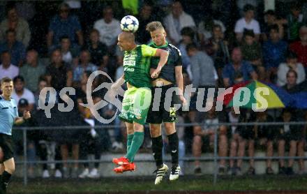 Fussball. Kaerntner Liga. Voelkermarkt gegen FC Lendorf. Manuel Primusch, (Voelkermarkt),  Christian Huber  (Lendorf). Voelkermarkt, 8.6.2018.
Foto: Kuess
---
pressefotos, pressefotografie, kuess, qs, qspictures, sport, bild, bilder, bilddatenbank