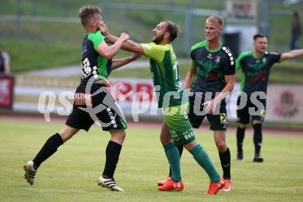 Fussball. Kaerntner Liga. Voelkermarkt gegen FC Lendorf. Manuel Primusch,  (Voelkermarkt), Andreas Marco Allmayer  (Lendorf). Voelkermarkt, 8.6.2018.
Foto: Kuess
---
pressefotos, pressefotografie, kuess, qs, qspictures, sport, bild, bilder, bilddatenbank