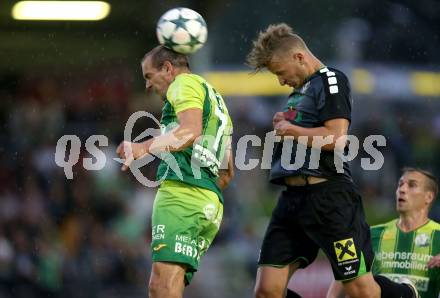 Fussball. Kaerntner Liga. Voelkermarkt gegen FC Lendorf. Manuel Primusch,  (Voelkermarkt), Martin Morgenstern  (Lendorf). Voelkermarkt, 8.6.2018.
Foto: Kuess
---
pressefotos, pressefotografie, kuess, qs, qspictures, sport, bild, bilder, bilddatenbank