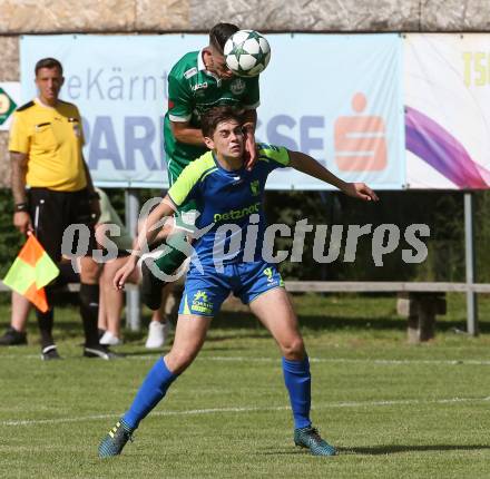 Fussball 1. Klasse C. Donau gegen Ebental. Dominik Killar, (Donau),  Patrick Kramer  (Ebental). Klagenfurt, am 9.6.2018.
Foto: Kuess
---
pressefotos, pressefotografie, kuess, qs, qspictures, sport, bild, bilder, bilddatenbank