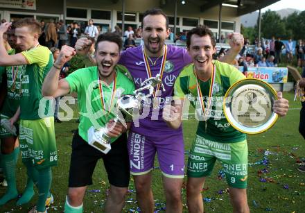 Fussball Kaerntner Liga. Lendorf gegen Annabichler SV. Jubel Julian Mataln, Michael Zunder, Christian Kautz (Lendorf). Lendorf, am 15.6.2018.
Foto: Kuess
---
pressefotos, pressefotografie, kuess, qs, qspictures, sport, bild, bilder, bilddatenbank