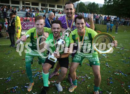 Fussball Kaerntner Liga. Lendorf gegen Annabichler SV. Jubel Joseph Rainer, Julian Mataln, Michael Zunder, Christian Kautz (Lendorf). Lendorf, am 15.6.2018.
Foto: Kuess
---
pressefotos, pressefotografie, kuess, qs, qspictures, sport, bild, bilder, bilddatenbank