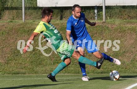 Fussball Kaerntner Liga. Lendorf gegen Annabichler SV. Florian Sixt,   (Lendorf), Christian Prawda (ASV). Lendorf, am 15.6.2018.
Foto: Kuess
---
pressefotos, pressefotografie, kuess, qs, qspictures, sport, bild, bilder, bilddatenbank