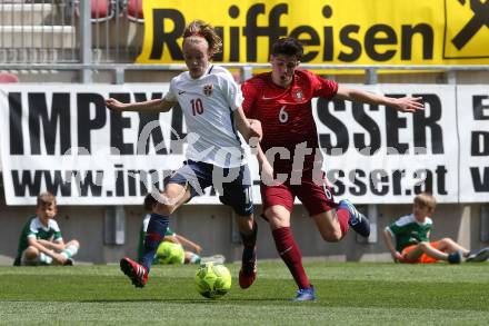 Fussball Laenderspiel. Tournament delle Nazioni. Portugal gegen Norwegen.  Alfonso Soares,  (Portugal), Kristian Bernt Torgersen (Norwegen). Klagenfurt, am 24.4.2018.
Foto: Kuess
---
pressefotos, pressefotografie, kuess, qs, qspictures, sport, bild, bilder, bilddatenbank