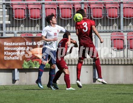 Fussball Laenderspiel. Tournament delle Nazioni. Norwegen gegen Portugal.  Eliot Llullaku (Norwegen), David Vinhas (Portugal). Klagenfurt, am 24.4.2018.
Foto: Kuess
---
pressefotos, pressefotografie, kuess, qs, qspictures, sport, bild, bilder, bilddatenbank