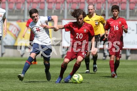 Fussball Laenderspiel. Tournament delle Nazioni. Portugal gegen Norwegen.  Joao Resende, (Portugal), Christos Zaferis  (Norwegen). Klagenfurt, am 24.4.2018.
Foto: Kuess
---
pressefotos, pressefotografie, kuess, qs, qspictures, sport, bild, bilder, bilddatenbank