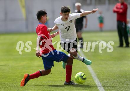 Fussball Laenderspiel. Tournament delle Nazioni. Oesterreich gegen Costa Rica. Yusuf Demmir,  (Oesterreich), Brandon Jesus Calderon Delgado (Costa Rica). Klagenfurt, am 24.4.2018.
Foto: Kuess
---
pressefotos, pressefotografie, kuess, qs, qspictures, sport, bild, bilder, bilddatenbank