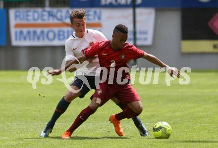 Fussball Laenderspiel. Tournament delle Nazioni. Portugal gegen Norwegen.  Rafael Lopez, (Portugal), Nicolai Skoglurd  (Norwegen). Klagenfurt, am 24.4.2018.
Foto: Kuess
---
pressefotos, pressefotografie, kuess, qs, qspictures, sport, bild, bilder, bilddatenbank