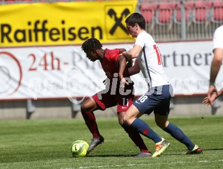 Fussball Laenderspiel. Tournament delle Nazioni. Portugal gegen Norwegen.  Andre Goncalves,  (Portugal), Endre Handegard Bergsaker (Norwegen). Klagenfurt, am 24.4.2018.
Foto: Kuess
---
pressefotos, pressefotografie, kuess, qs, qspictures, sport, bild, bilder, bilddatenbank