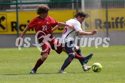 Fussball Laenderspiel. Tournament delle Nazioni. Portugal gegen Norwegen.  Joao Resende (Portugal), Christos Zaferis (Norwegen). Klagenfurt, am 24.4.2018.
Foto: Kuess
---
pressefotos, pressefotografie, kuess, qs, qspictures, sport, bild, bilder, bilddatenbank