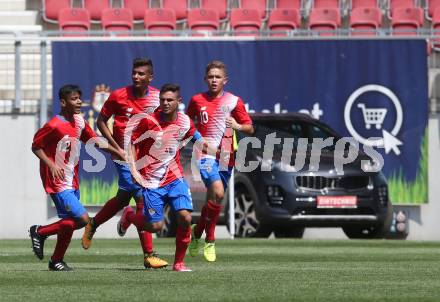 Fussball Laenderspiel. Tournament delle Nazioni. Oesterreich gegen Costa Rica. Torjubel Costa Rica. Klagenfurt, am 24.4.2018.
Foto: Kuess
---
pressefotos, pressefotografie, kuess, qs, qspictures, sport, bild, bilder, bilddatenbank