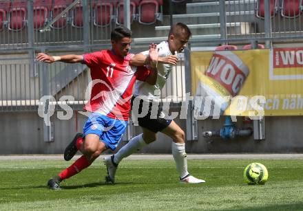 Fussball Laenderspiel. Tournament delle Nazioni. Oesterreich gegen Costa Rica. Ervin Omic,  (Oesterreich), Andrey Yosue Soto Ruiz (Costa Rica). Klagenfurt, am 24.4.2018.
Foto: Kuess
---
pressefotos, pressefotografie, kuess, qs, qspictures, sport, bild, bilder, bilddatenbank